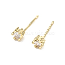 Rack Plating Brass Cubic Zirconia Stud Earrings for Women, Long-Lasting Plated, Lead Free & Cadmium Free, Real 18K Gold Plated, 4x4.5x3.5mm, Pin: 0.8mm(EJEW-K245-16G)
