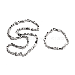 Anti-Tarnish 201 Stainless Steel Rectangle Link Chain Necklace & Bracelets Set, 304 Stainless Steel Clasp Jewelry Set for Men Women, Stainless Steel Color, 23.78 inch(604mm), 8.74 inch(222mm)(SJEW-G083-12P)