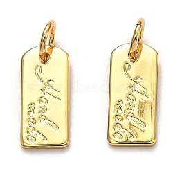 Brass Charms, Long-Lasting Plated, with Jump Ring, Card Type with Word Hand Made, Real 18K Gold Plated, 12.5x5.5x0.6mm(KK-B028-02G)