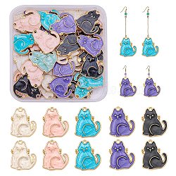 50Pcs 5 Colors Alloy Enamel Pendants, Light Gold, Cat, Mixed Color, 21x18.5x2mm, Hole: 1.4mm, 10pcs/color(ENAM-SZ0002-86)