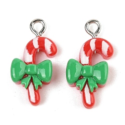 Christmas Theme Opaque Resin Pendants, with Platinum Iron Loop, Candy Cane, 20.5x10.5x5.5mm, Hole: 2mm(RESI-S08-01H)