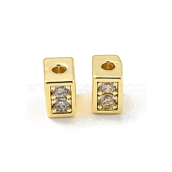 Brass with Glass Beads, Cuboid, Real 18K Gold Plated, 5x3.5x3.5mm, Hole: 1.4mm(KK-P258-15G)