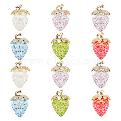 10PCS 5Colors Transparent Acrylic with Alloy Pendants, AB Color, Strawberry, Mixed Color, 32x23x17mm, Hole: 3mm(TACR-AR0001-20)