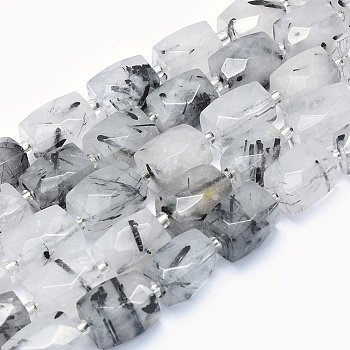 Natural Rutilated Quartz Beads Strands, Faceted, Cuboid, 15~16x11~12x11~12mm, Hole: 1.5mm, about 20~22pcs/strand, 15.3~15.7 inch(39~40cm)