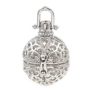 Rack Plating Brass Bead Cage Pendants, For Chime Ball Pendant Necklaces Making, Long-Lasting Plated, Round, Platinum, Tray: 25.5x22.5x18mm, Hole: 4x2mm
