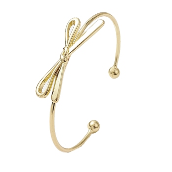 Bowknot Brass Cuff Bangles, Long-Lasting Plated, Lead Free & Cadmium Free, Real 18K Gold Plated, Inner Diameter: 2-1/2 inch(6.25cm), Bowknot: 15x42mm