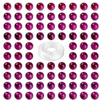 100Pcs 8mm Natural Tiger Eye Round Beads, with 10m Elastic Crystal Thread, for DIY Stretch Bracelets Making Kits, Medium Violet Red, 8mm, Hole: 0.8mm