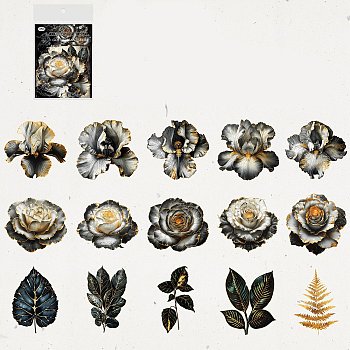 15Pcs 15 Style Waterproof PET Stickers Set, Decorative Stickers, Gothic Plant Book Series, Blue, 60~75x35~70x0.1mm, 1pc/style