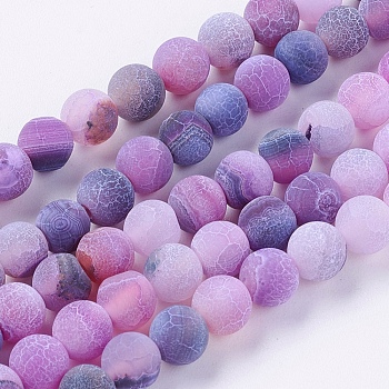 Natural Weathered Agate Beads Strands, Dyed, Frosted, Round, Dark Violet, 6mm, Hole: 1mm, about 64pcs/strand, 14.6 inch