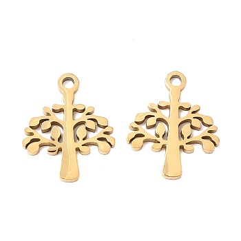 304 Stainless Steel Charms, Laser Cut, Tree of Life, Golden, 12x10x1mm, Hole: 1.2mm