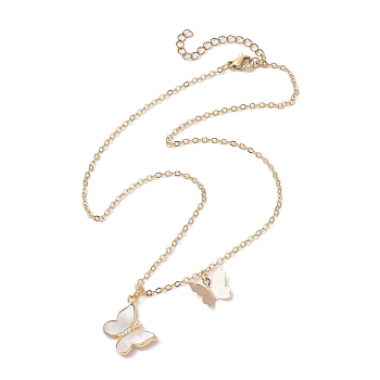 Natural Shell Butterfly Pendant Necklace with Brass Cable Chains, Golden, 15.35 inch(39cm)