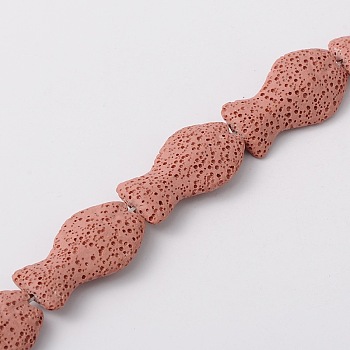 Synthetic Lava Rock Bead Strands, Fish, Dyed, Pink, 32x21x8mm, Hole: 1mm, about 11pcs/strand, 16.1 inch