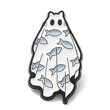 Halloween Theme Ghost Enamel Pin, Electrophoresis Black Zinc Alloy Brooch for Backpack Clothes, Fish, 31x17x1.5mm