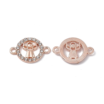 Alloy Connector Charms, with Crystal Rhinestones, Flat Round Links with Angel, Rose Gold, 15.8x23x2mm, Hole: 2.2mm