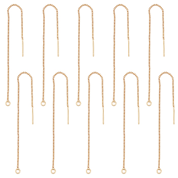 16 Pairs Brass Chains Stud Earring Findings, Ear Threads with Loop, Long-Lasting Plated, Golden, 100x1x1mm, Hole: 1.5mm, Pin: 0.7mm