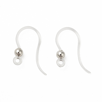 Transparent Resin Earring Hooks, with 316 Stainless Steel Round Beads and Horizontal Loop, Stainless Steel Color, 16x12x3mm, Hole: 1.2mm, 21 Gauge, Pin: 0.7mm