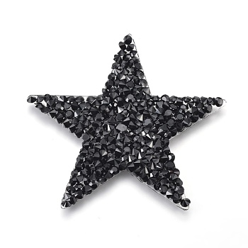 Plastic Clothing Patches, with Resin Rhinestone, Star, Black, 60x60x2.5mm