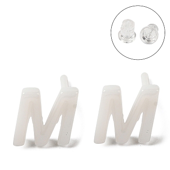 Hypoallergenic Bioceramics Zirconia Ceramic Stud Earrings, No Fading and Nickel Free, Alphabet, Letter M, 7x6.5mm