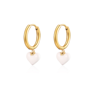 Stylish stainless steel white heart pattern earrings for daily wear.