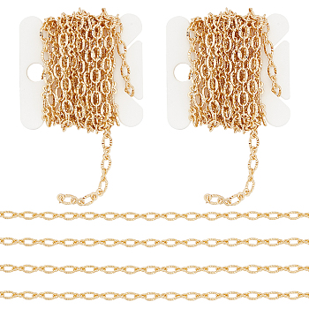 Brass Cable Chains, Textured Oval Link Chains, Soldered, with Card Paper, Golden, 5x3.5x0.5mm, about 6.56 Feet(2m)/Card