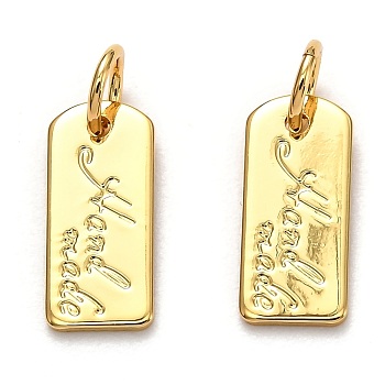 Brass Charms, Long-Lasting Plated, with Jump Ring, Card Type with Word Hand Made, Real 18K Gold Plated, 12.5x5.5x0.6mm