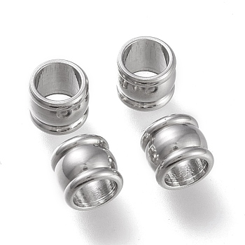 201 Stainless Steel European Beads, Large Hole Beads, Column, Stainless Steel Color, 7x6mm, Hole: 5mm
