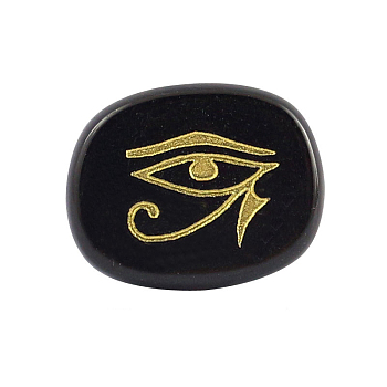 Natural Black Onyx Cabochons, Oval with Egyptian Eye of Ra/Re Pattern, Religion, Dyed & Heated, 25x20x6.5mm