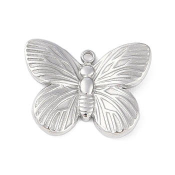 Non-Tarnish 304 Stainless Steel Pendants, Butterfly Charm, Stainless Steel Color, 15.5x20x3mm, Hole: 1.4mm