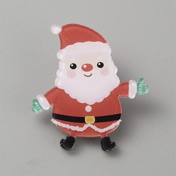 Christmas Acrylic Brooch Pin, Iron Badge for Backpack Clothes, Santa Claus, 39x36x2mm