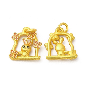 Rack Plating Alloy Enamel Pendants with Jump Ring, Rabbit Charms, Matte Gold Color, Chocolate, 16x14x3.5mm, Jump Ring: 5x1mm, 3mm Inner Diameter