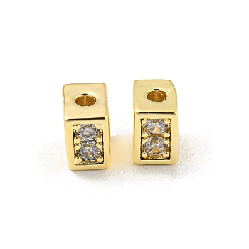 Brass with Glass Beads, Cuboid, Real 18K Gold Plated, 5x3.5x3.5mm, Hole: 1.4mm