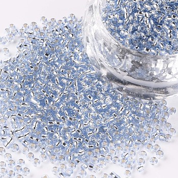 12/0 Grade A Round Glass Seed Beads, Silver Lined, Light Steel Blue, 12/0, 2x1.5mm, Hole: 0.3mm, about 30000pcs/bag