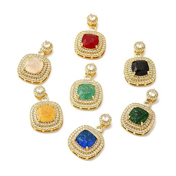 Rack Plating Brass & Crushed Ice Cut Cubic Zirconia Pendants, with Rhinestone, Real 14K Gold Plated, Cadmium Free & Lead Free, Rounded Square Charm, Mixed Color, 25x18.5x8mm, Hole: 2.5x4mm