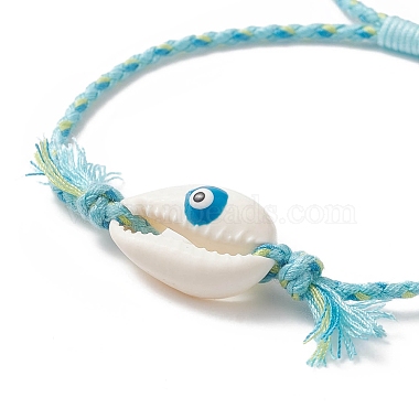 Natural Cowrie Shell with Evil Eye Braided Bead Bracelet with Nylon & Cotton Cord for Women(BJEW-JB09140)-5