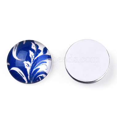 Blue and White Floral Printed Glass Cabochons(GGLA-A002-12mm-XX)-5