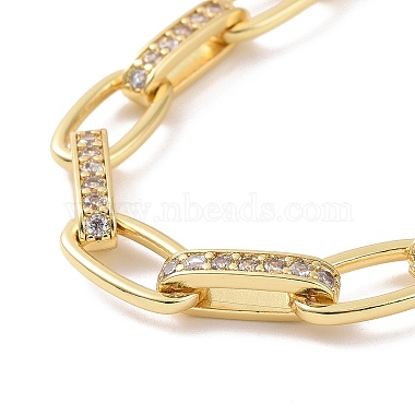 Clear Cubic Zirconia Oval Link Chain Bracelet(BJEW-E015-01G)-2