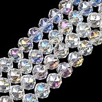 Transparent Electroplate Glass Beads Strands, Faceted, Round, Clear AB, 9.5~10mm, Hole: 1.2mm, about 59pcs/strand, 22.05''(56cm)(EGLA-N002-34C-B01)