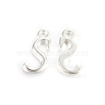 Silver Color Plated Alloy Letter Pendants, Rack Plating, Cadmium Free & Lead Free, Letter.S, 14x7x2mm, Hole: 1.5mm(PALLOY-J718-01S-S)
