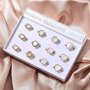 Shell Oval Heart Square Finger Rings, 304 Stainless Steel Cuff Rings, Real 18K Gold Plated, Ion Plating(IP), Real 18K Gold Plated, Inner Diameter: Adjustable, 12pcs/set(RJEW-C119-11G)