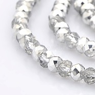 Half Plated Faceted Rondelle Electroplate Clear Glass Beads Strands, Silver Plated, 4x3mm, Hole: 1mm, about 120pcs/strand, 16 inch(GLAA-A024C-HP05)