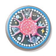 Acrylic Pendants, Flat Round with Ocean Theme Pattern, Hot Pink, 34.5x2mm, Hole: 2mm(MACR-C019-02B)