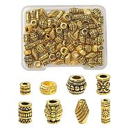 80Pcs 8 Styles Tibetan Style Alloy Beads, Large Hole Beads, Mixed Shapes , Antique Golden, 4~9.5x3.5~6.5mm, Hole: 1~3.5mm, 10pcs/style(TIBE-FS0001-13)