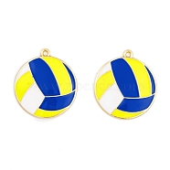 Rack Plating Alloy Enamel Pendants, Golden, Volleyball Charm, Medium Blue, 27.5x24.5x3mm, Hole: 1.6mm(ENAM-R147-13F-G)