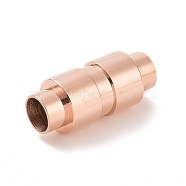 Ion Plating(IP) 304 Stainless Steel Magnetic Clasps with Glue-in Ends,  Smooth Surface, Column, Rose Gold, 23x10mm, Hole: 6mm(STAS-H048-2RG)