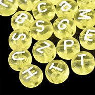 Transparent Acrylic Beads, Horizontal Hole, Mixed Letters, Flat Round, Yellow, 7x4mm, Hole: 1.5mm, about 3700pcs/500g(TACR-N002-04L)
