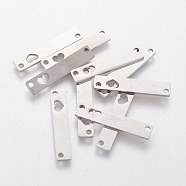 201 Stainless Steel Links connectors, Rectangle with Heart, Stainless Steel Color, 24.8x4.8x1mm, Hole: 1.5mm(STAS-Q201-T128)