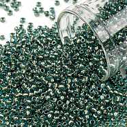 TOHO Round Seed Beads, Japanese Seed Beads, (284) Inside Color Aqua/Gold Lined, 11/0, 2.2mm, Hole: 0.8mm, about 1110pcs/bottle, 10g/bottle(SEED-JPTR11-0284)