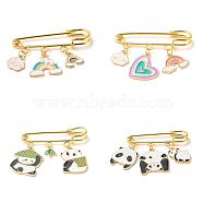 4Pcs 4 Style Rainbow & Panda Charm Enamel Brooch Pin, Alloy Safety Pin for Scarves Sweater, Golden, Colorful, Mixed Color, 35~46x50mm, 1pc/style(JEWB-SZ0001-53)