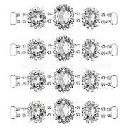 4Pcs Silver Plated Brass Rhinestone Connector Charms, Oval Links Ornament for Bikini Decoration, Crystal, 23x95x6.5mm, Hole: 10x4mm(RB-CA0001-05B)