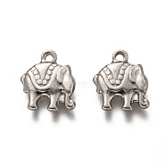 201 Stainless Steel Pendants, Elephant, Stainless Steel Color, 13.5x11.5x3mm, Hole: 1.5mm(X-STAS-H125-40P)